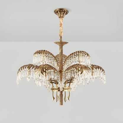 Frondara Brass Clear Crystal Chandelier