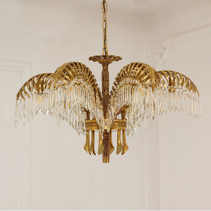 Frondara Brass Clear Crystal Chandelier