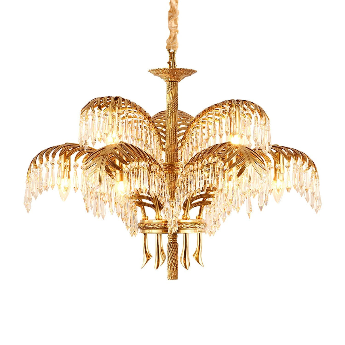 Frondara Brass Clear Crystal Chandelier