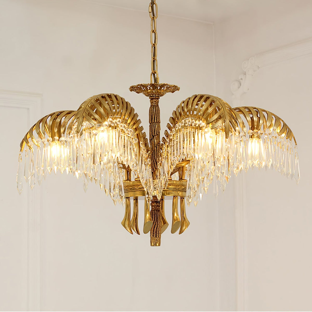 Frondara Brass Clear Crystal Chandelier