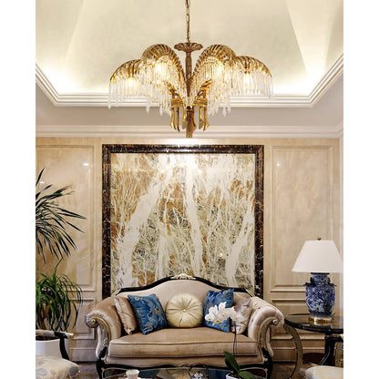 Frondara Brass Clear Crystal Chandelier