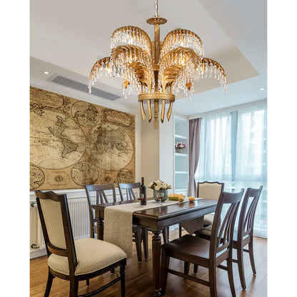 Frondara Brass Clear Crystal Chandelier