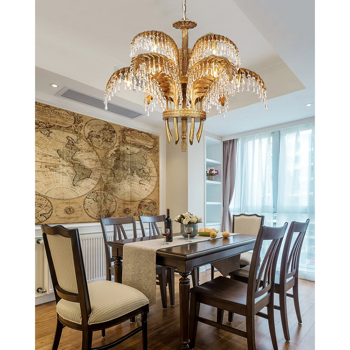 Frondara Brass Clear Crystal Chandelier