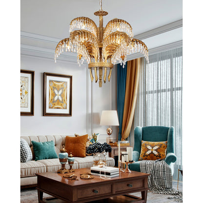 Frondara Brass Clear Crystal Chandelier