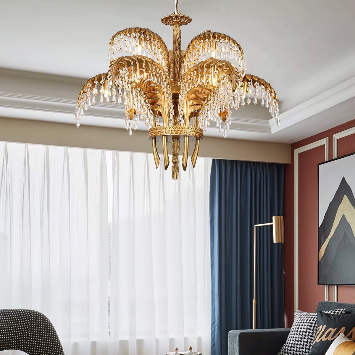 Frondara Brass Clear Crystal Chandelier