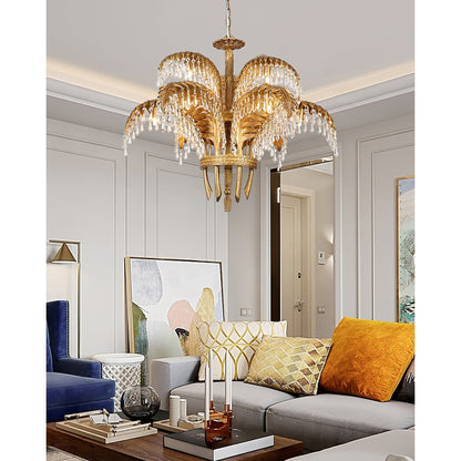 Frondara Brass Clear Crystal Chandelier