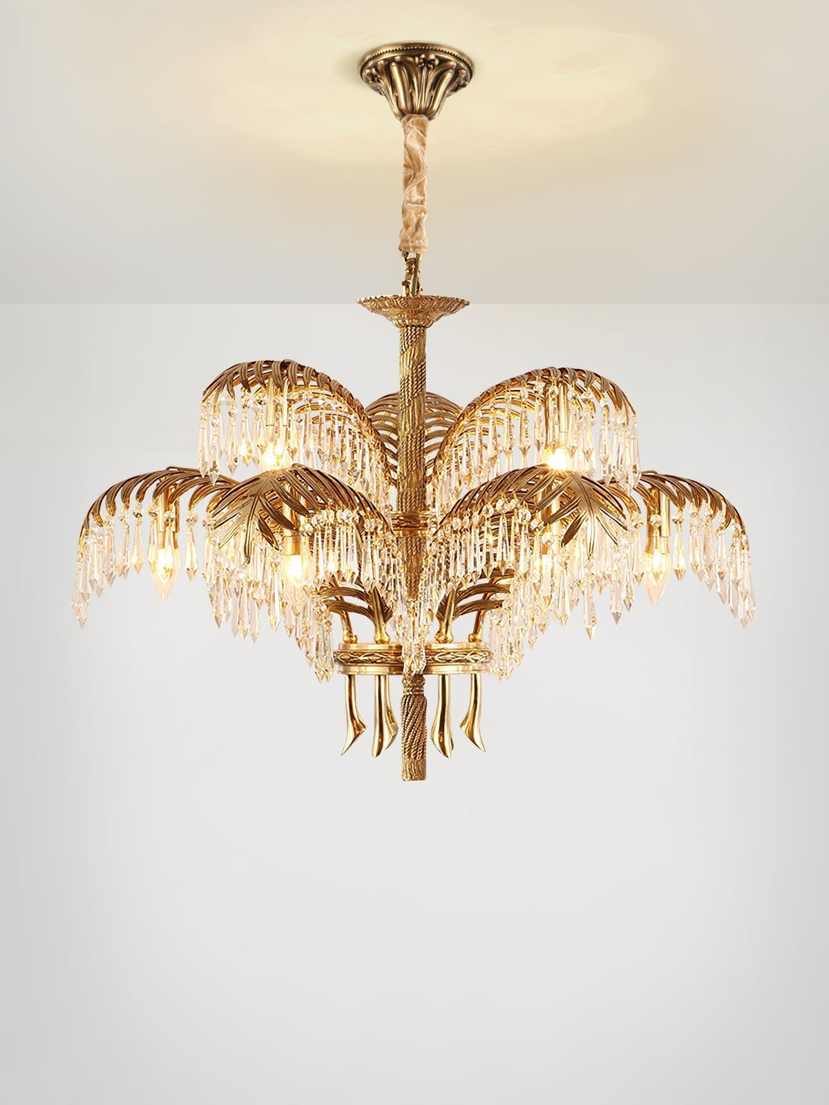 Frondara Brass Clear Crystal Chandelier