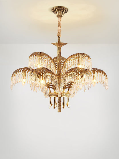 Frondara Brass Clear Crystal Chandelier