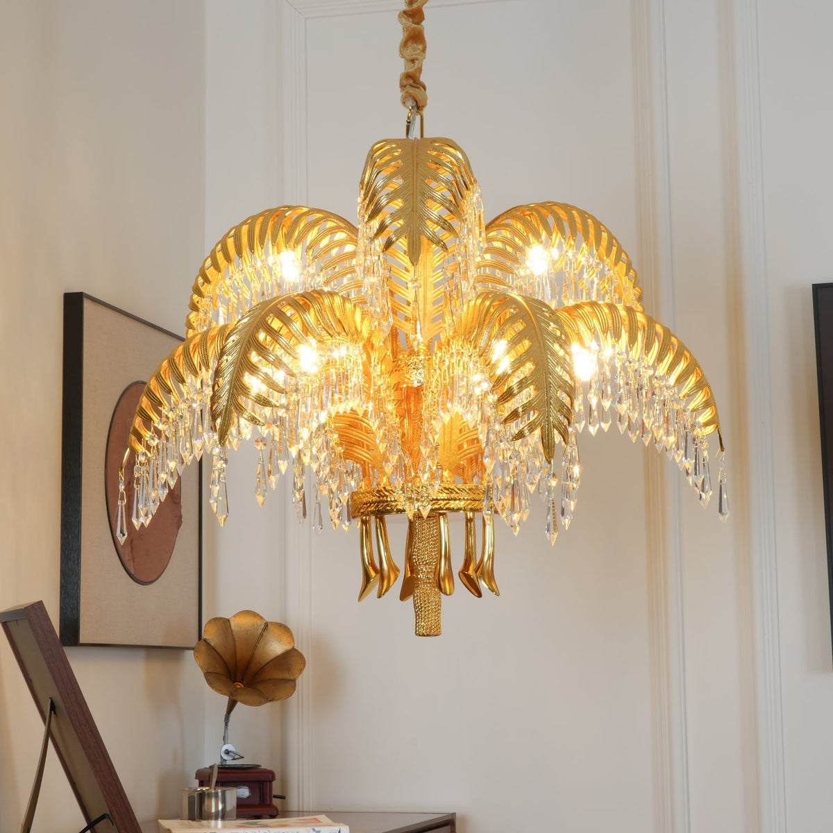 Frondara Brass Clear Crystal Chandelier