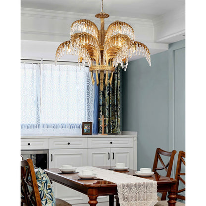 Frondara Brass Clear Crystal Chandelier