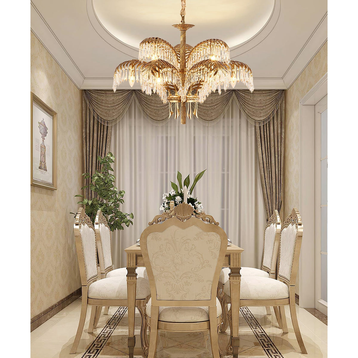 Frondara Brass Clear Crystal Chandelier
