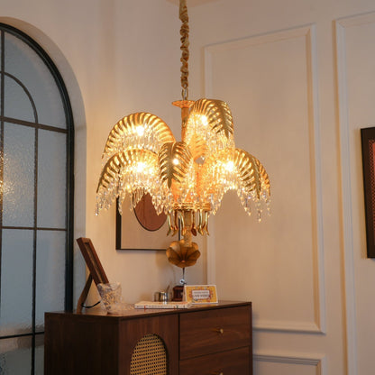 Frondara Brass Clear Crystal Chandelier