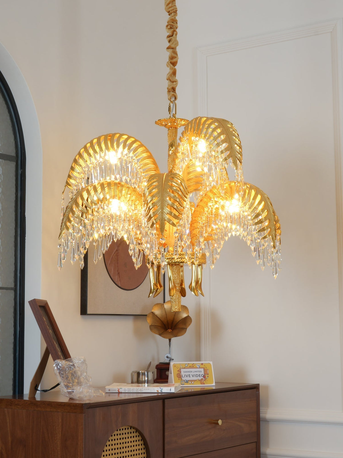 Frondara Brass Clear Crystal Chandelier