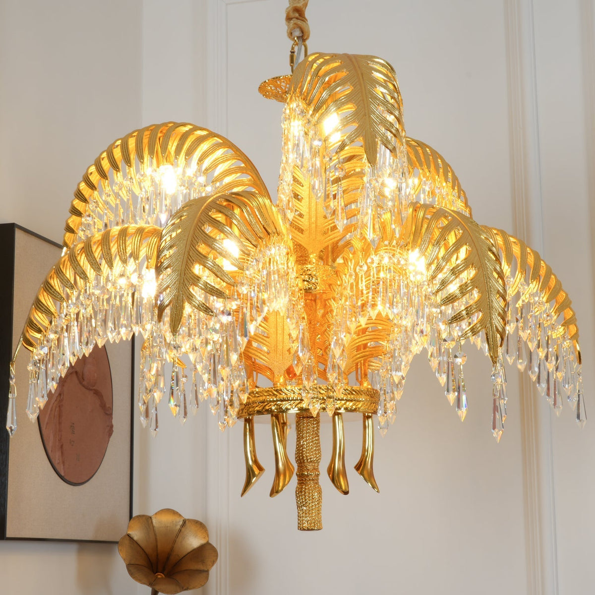 Frondara Brass Clear Crystal Chandelier