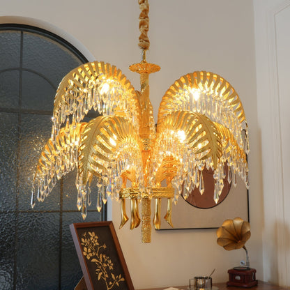Frondara Brass Clear Crystal Chandelier