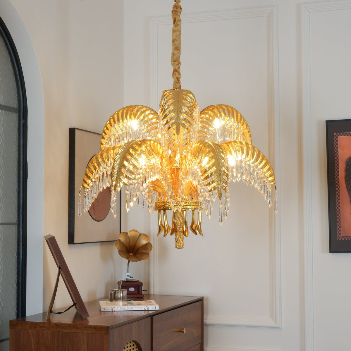 Frondara Brass Clear Crystal Chandelier