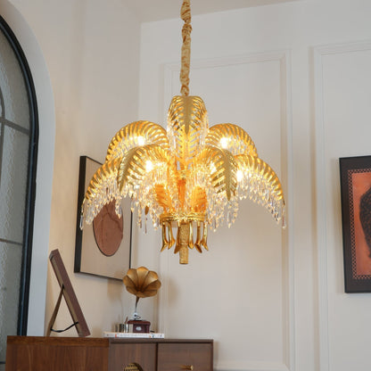Frondara Brass Clear Crystal Chandelier