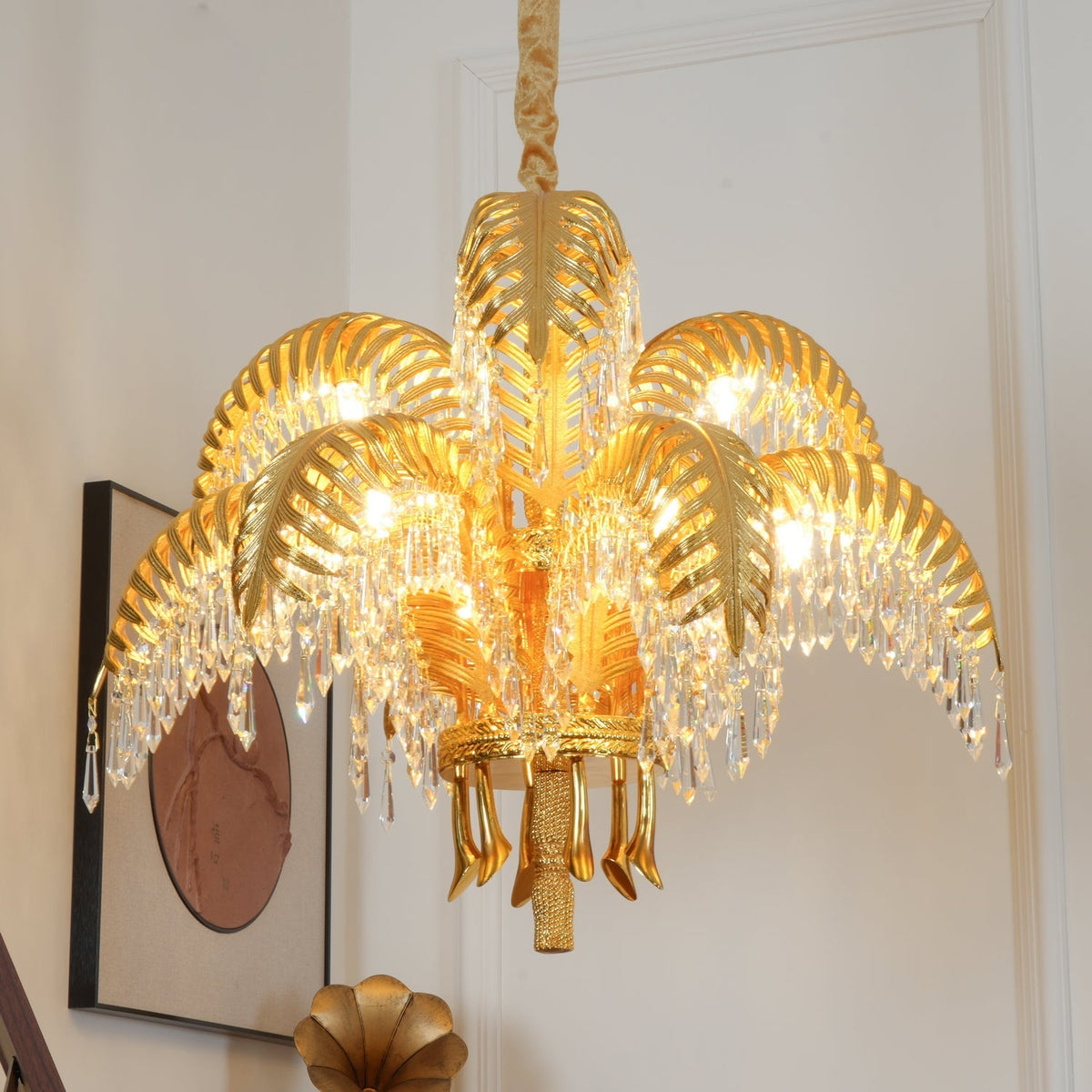 Frondara Brass Clear Crystal Chandelier