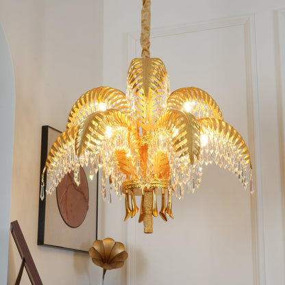 Frondara Brass Clear Crystal Chandelier