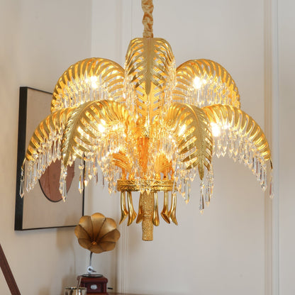 Frondara Brass Clear Crystal Chandelier
