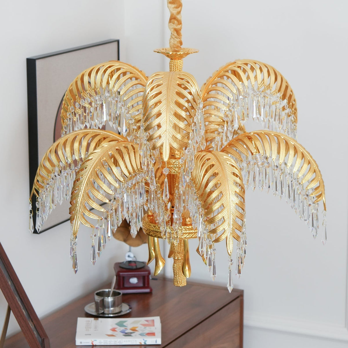 Frondara Brass Clear Crystal Chandelier