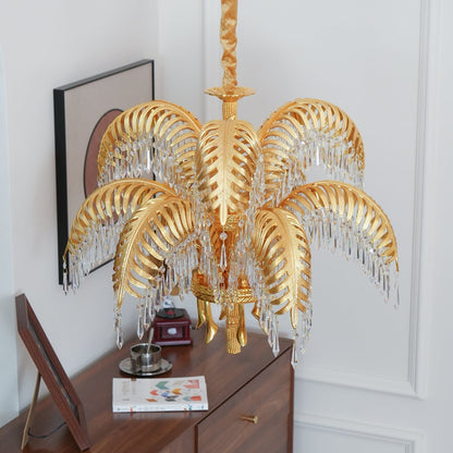 Frondara Brass Clear Crystal Chandelier