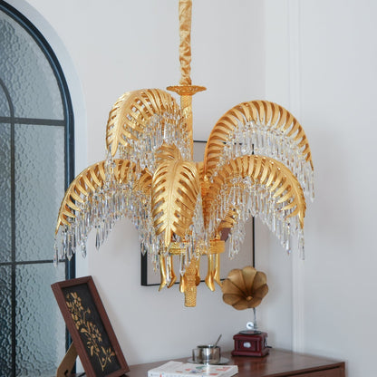 Frondara Brass Clear Crystal Chandelier