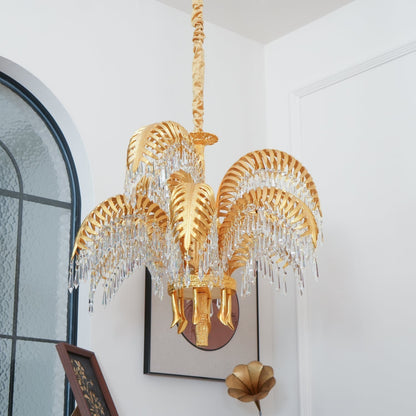 Frondara Brass Clear Crystal Chandelier