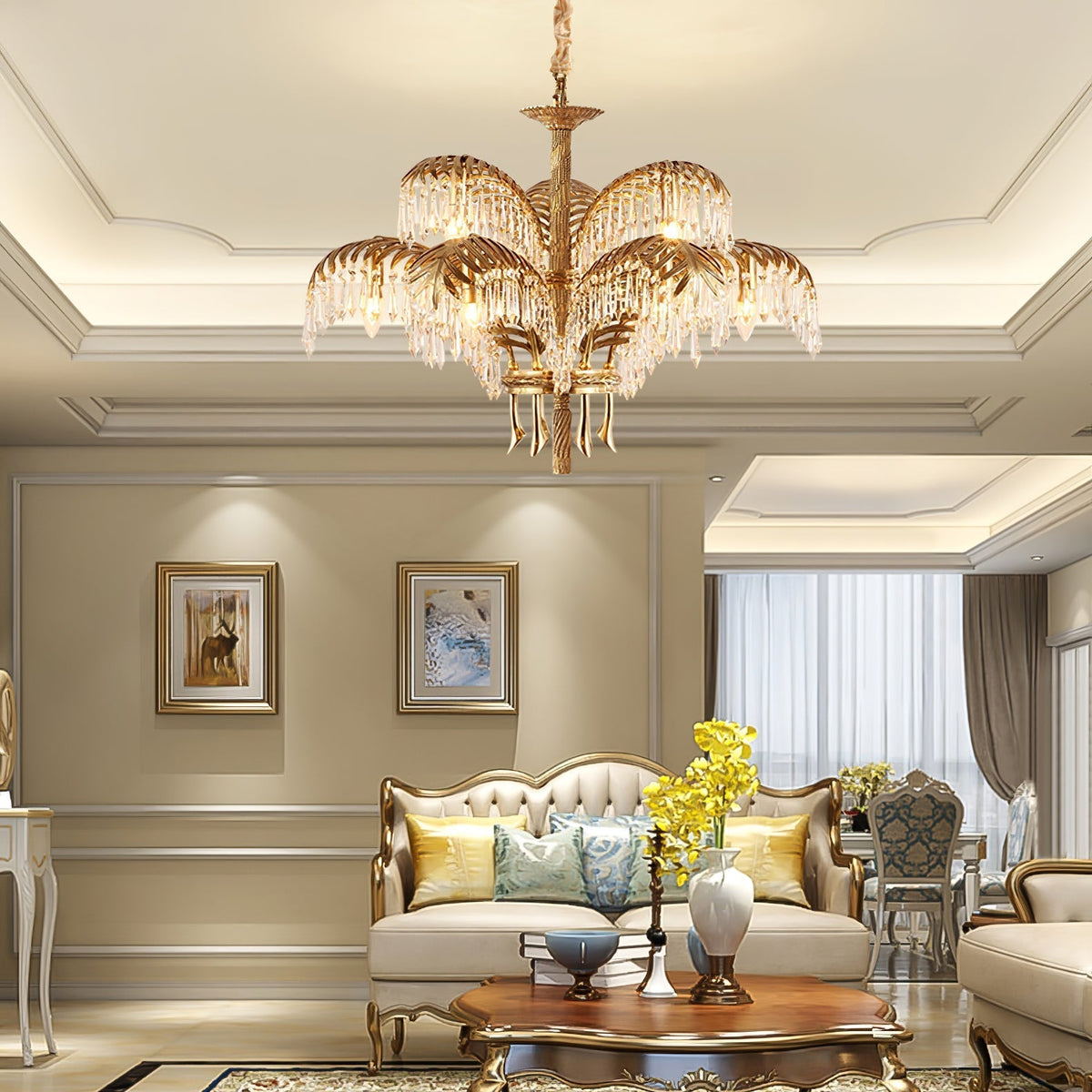 Frondara Brass Clear Crystal Chandelier