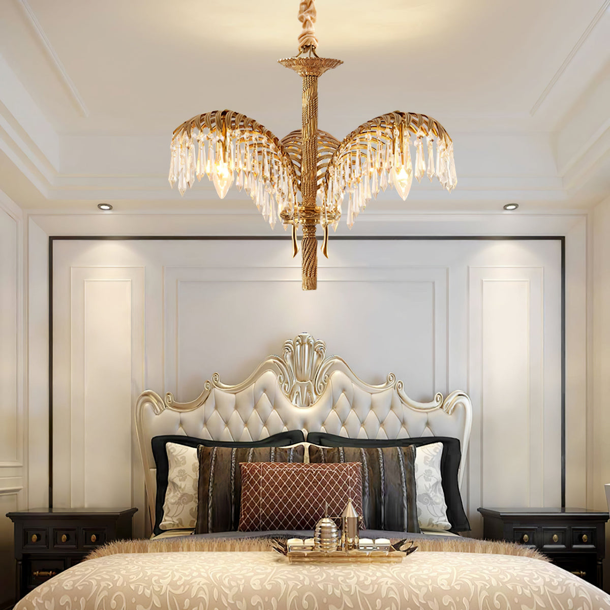 Frondara Brass Clear Crystal Chandelier