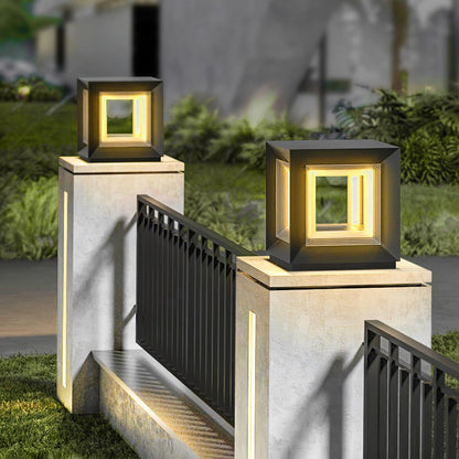 Frosted Plinth Black White Outdoor Post Light