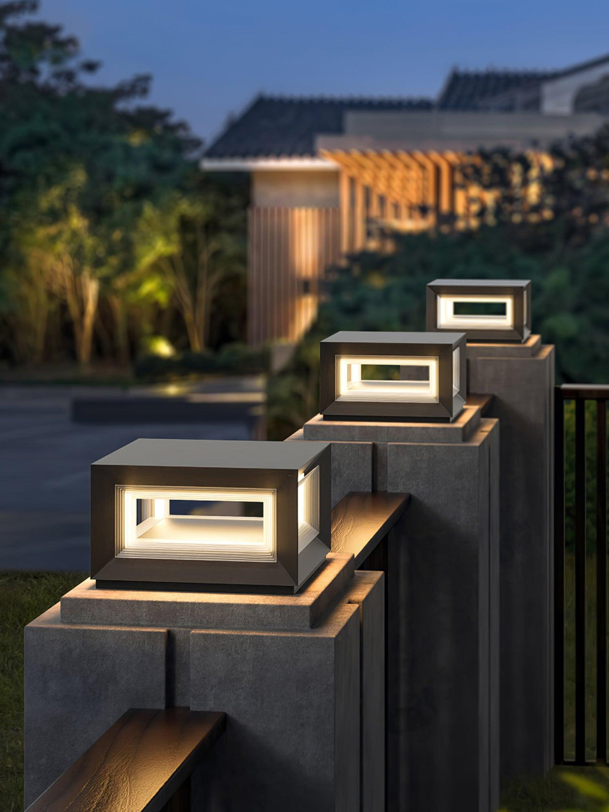 Frosted Plinth Black White Outdoor Post Light
