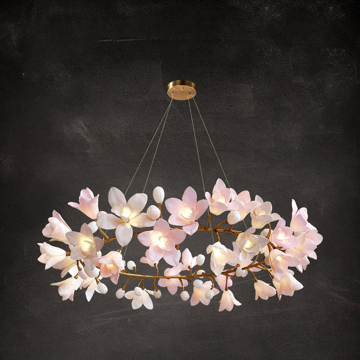 Garland Brass Pink Ceramic Chandelier