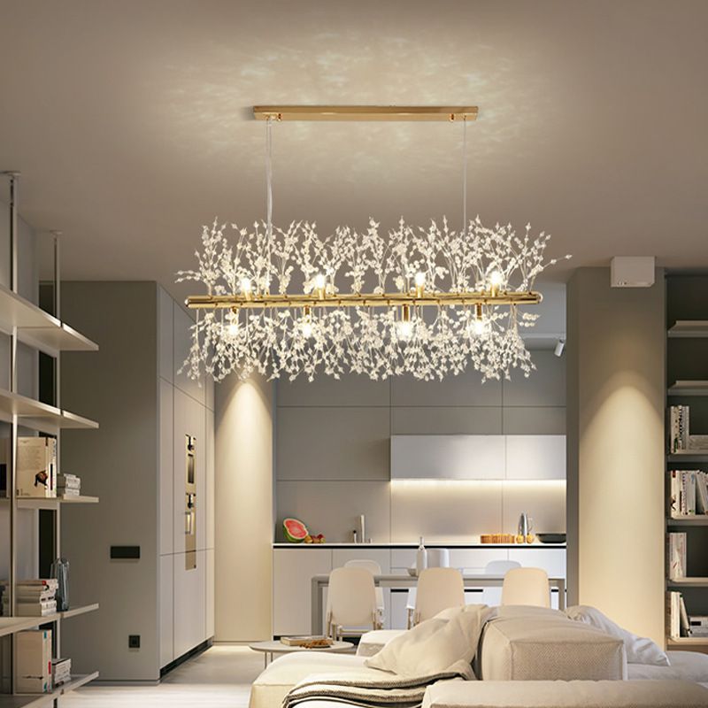 Gold Firefly Crystal Linear Chandelier / 12head golden warm light