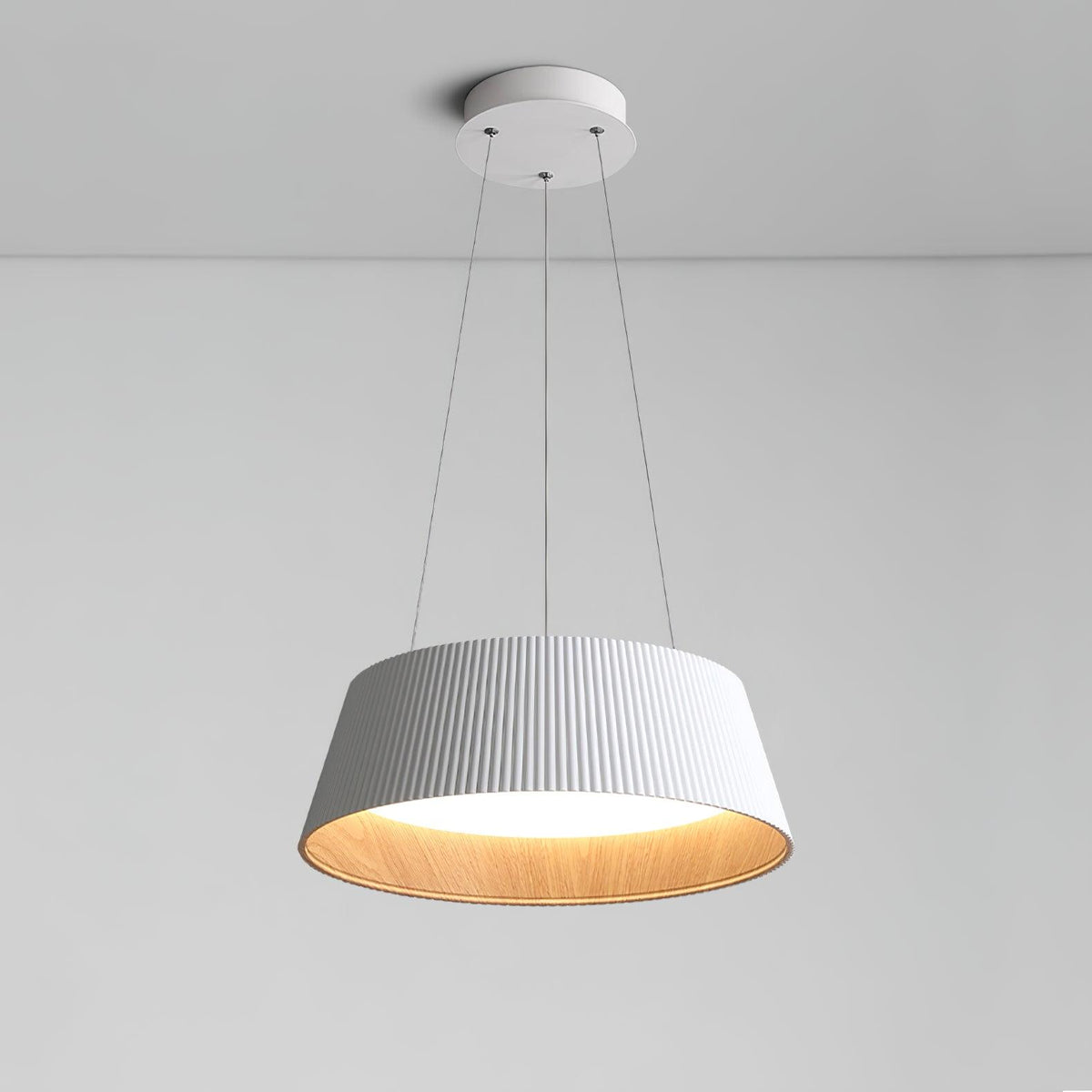 Modern Ribbed Pendant Light ∅ 18.1″ x H 5.9″ / Dia 46cm x H 15cm / White / Warm Light Pendant light