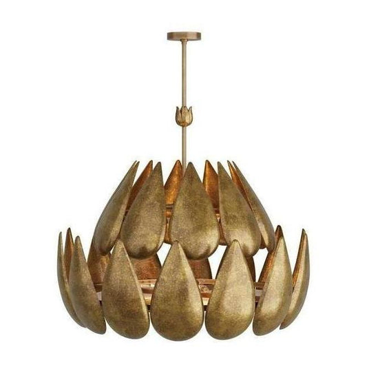 Hammered Lotus Brutalist Brass Chandelier