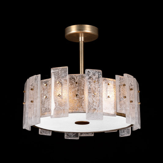 Hand-Edged Cast Glass Gold Silver Semi-Flush Light