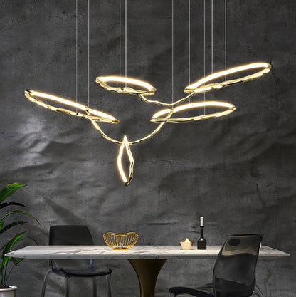 Hand-Etched Brass Loop LED Ring Chandelier
