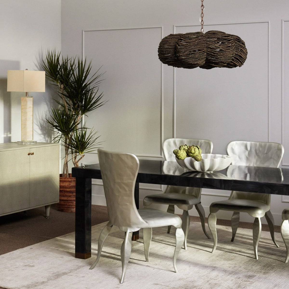 Hand-Finished Bronze White Statement Chandelier