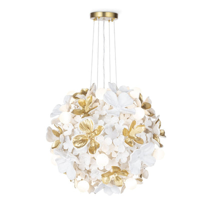Hand-Petaled White Gold Floral Chandelier