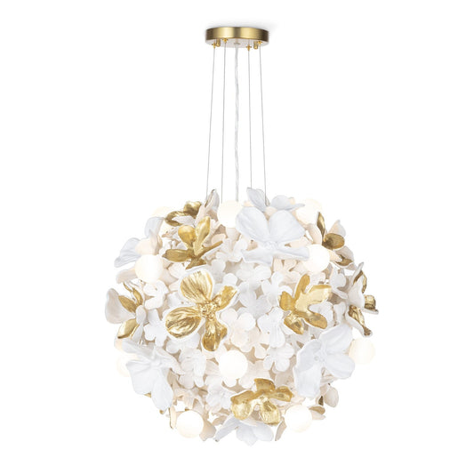 Hand-Petaled White Gold Floral Chandelier