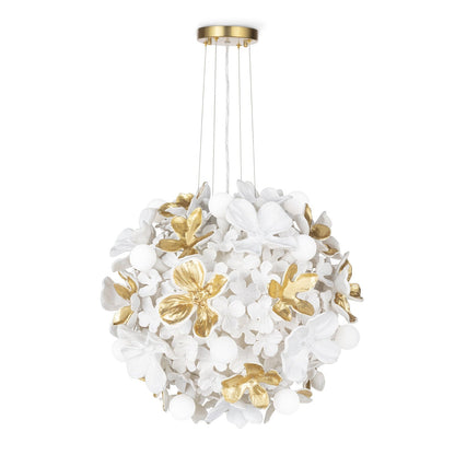 Hand-Petaled White Gold Floral Chandelier