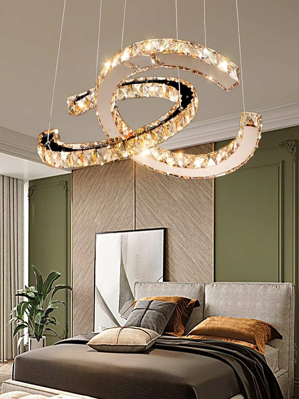 Helix Pair Silver K9 Crystal Chandelier