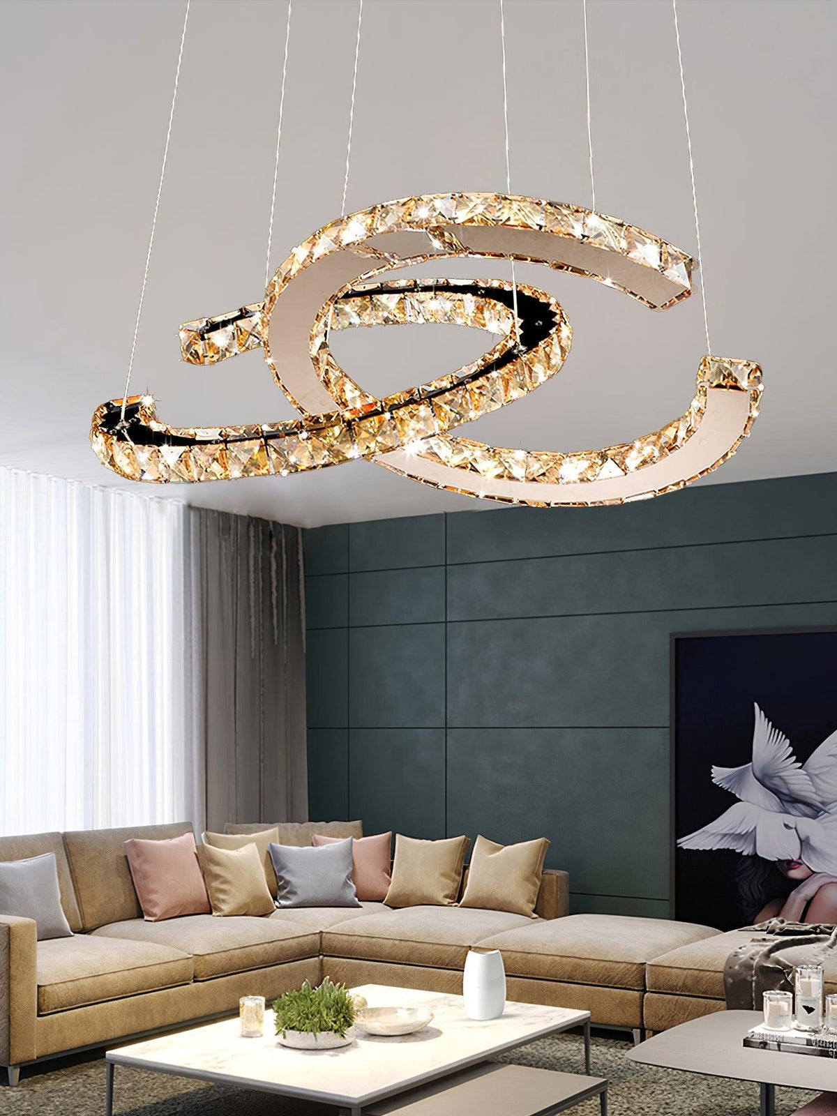 Helix Pair Silver K9 Crystal Chandelier
