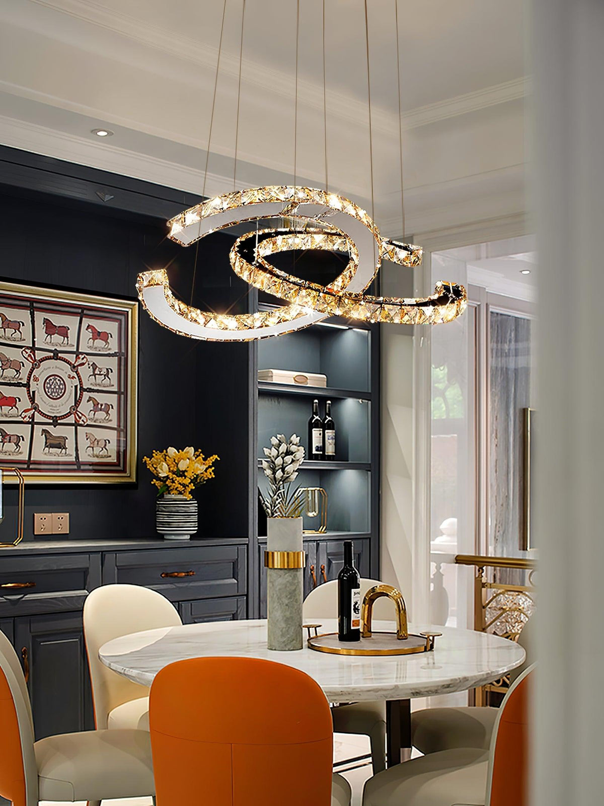 Helix Pair Silver K9 Crystal Chandelier