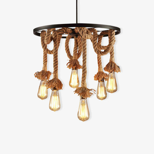 Hemp Tether Black Linen Multi-Light Chandelier