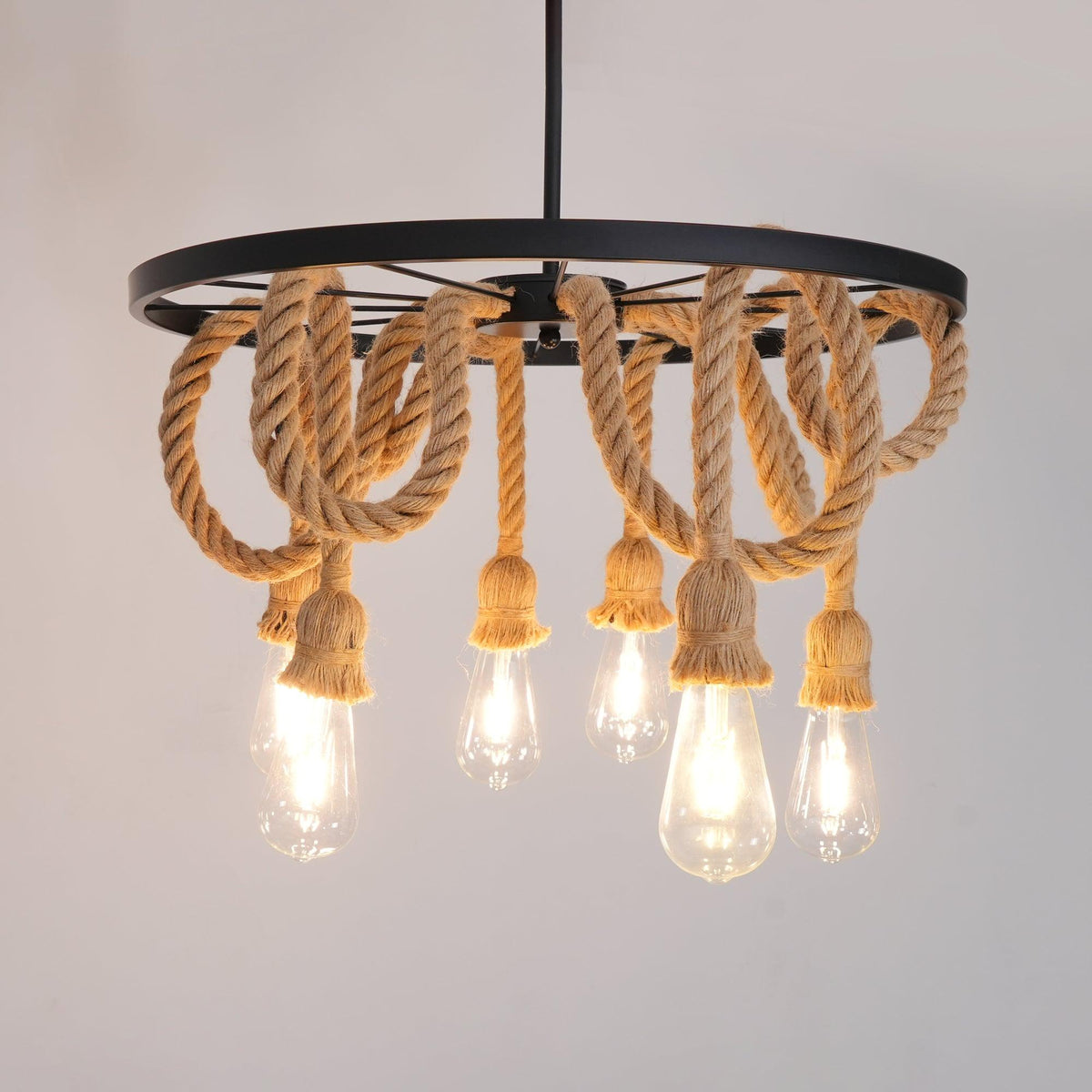 Hemp Tether Black Linen Multi-Light Chandelier