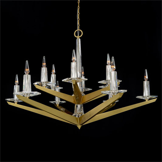 Hex Lattice Natural Brass Crystal Chandelier
