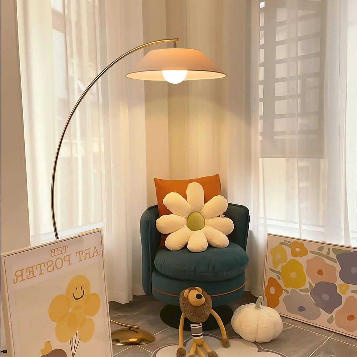 Highbow Gold Fabric Floor Lamp