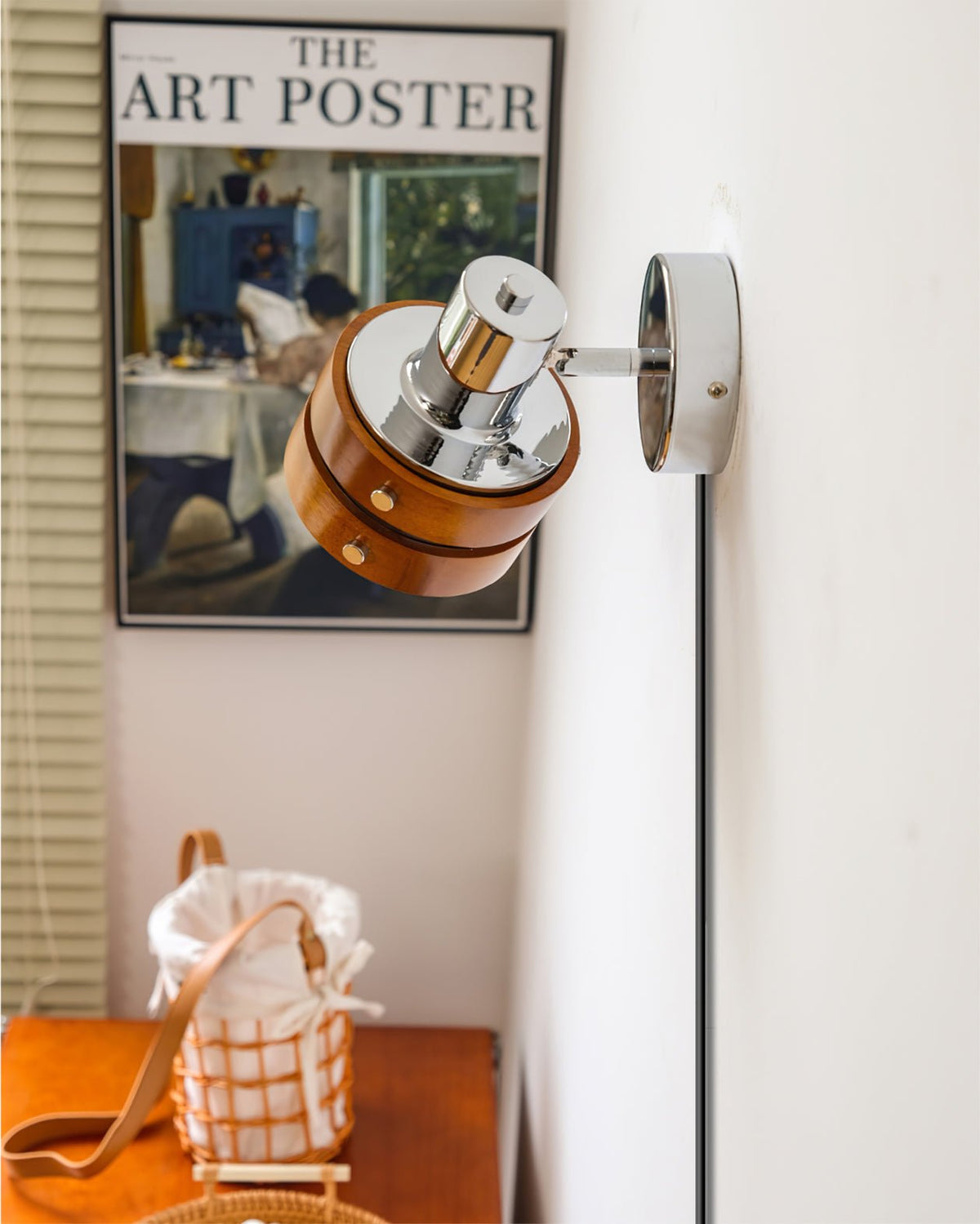 Hingewood Chrome Walnut Plug-In Wall Lamp